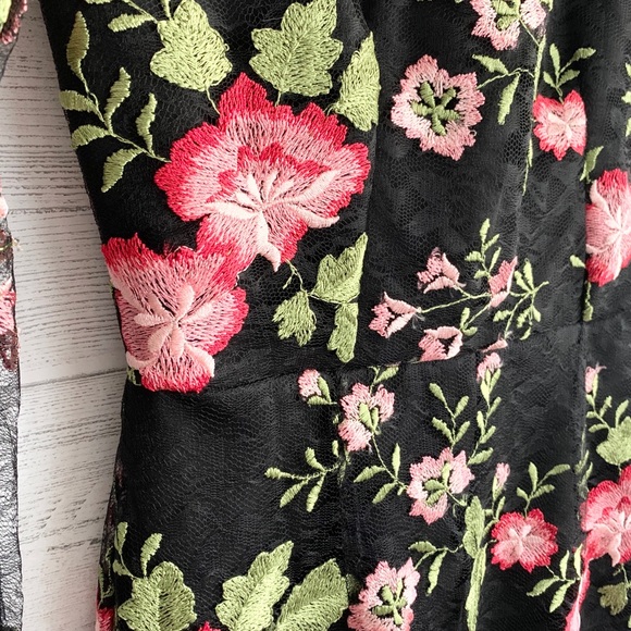 ASOS Black Mesh Floral Overlay Bodysuit Dress - Picture 11 of 16